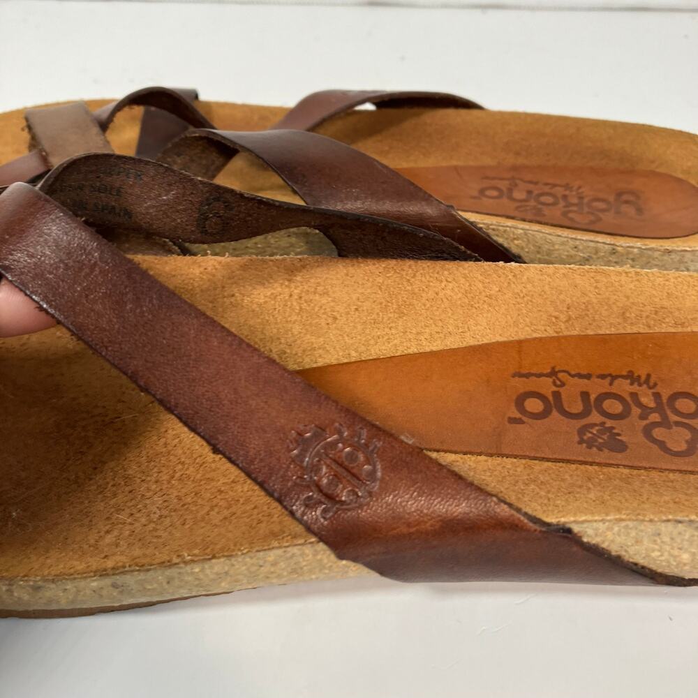 Yokono Sz 6 Brown Leather Comfort Sandals Toe Ring Cross Strap - Picture 4 of 16
